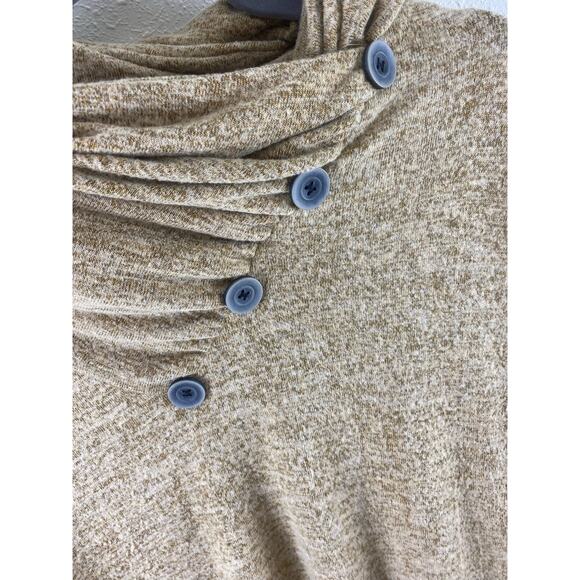 Weaczzy Long Sleeve Cowl Neck Lightweight Stretchy Gold Sweater Button Size L - Picture 3 of 6